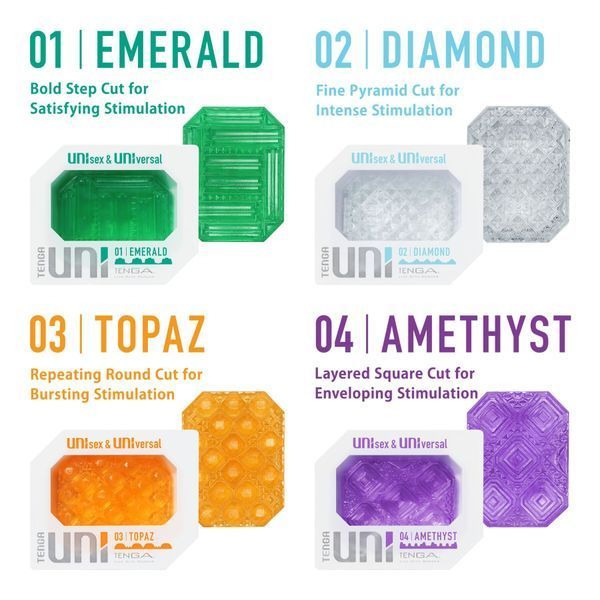 Унісекс-стимулятор Tenga UNI Amethyst, фіолетовий, візерунок у вигляді рельєфних квадратів, лубрикант у комплекті SO9808 фото