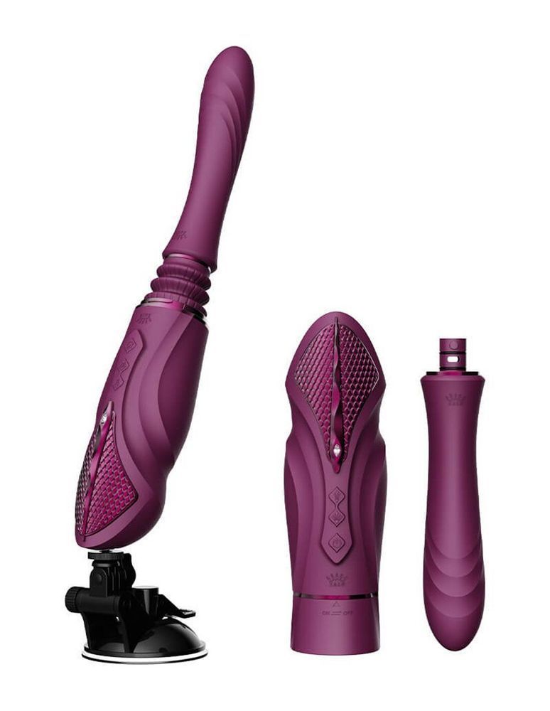Компактна смарт секс-машина Zalo &ndash; Sesh Velvet Purple, 2 насадки, пульт ДК, кристал Swarovski SO9555 фото