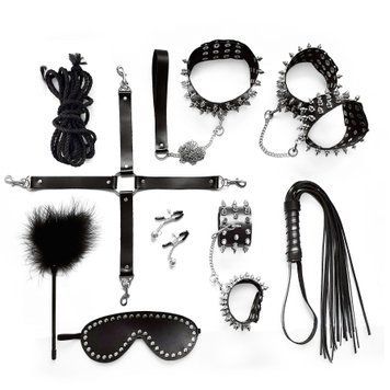BDSM-набор Art of Sex &ndash; Spikes BDSM Set Leather, 10 предметов, черный, натуральная кожа SO7140 фото