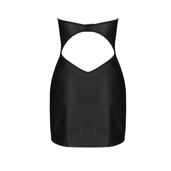 Мінісукня з екошкіри Passion CELINE CHEMISE black L/XL, шнурівка, трусики в комплекті SO6406 фото