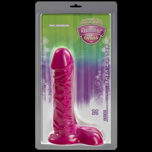 Фалоімітатор Doc Johnson Radiant Gems 7 Inch Ballsy Fuchsia, діаметр 4,3 см, антибактеріальний ПВХ SO1983 фото